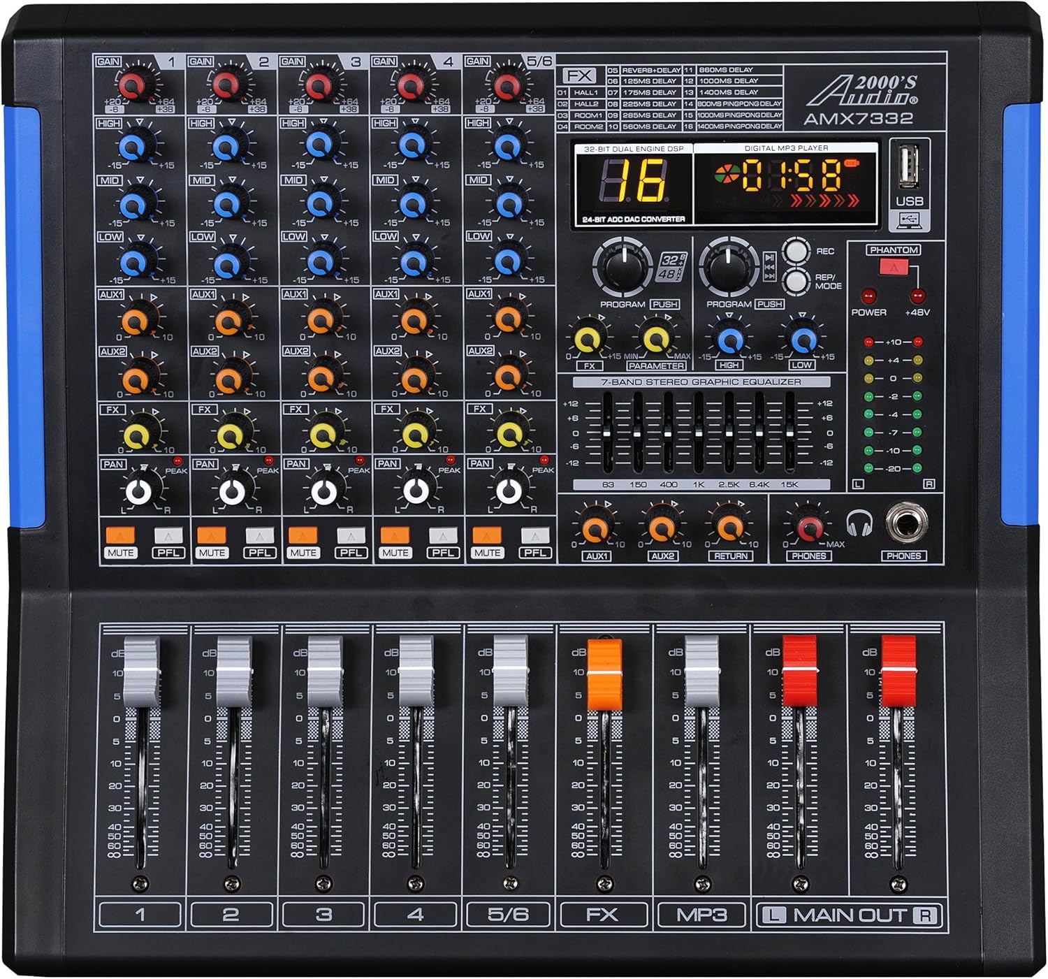 Audio 2000s Audio Mixer Sound Board (6-Ch Bluetooth & DSP)