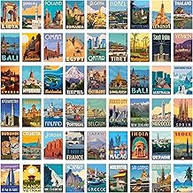 PRINTHUA Wall Collage Posters Pack of 54 | 4x6 Inch Aesthetic Room Decor Set | 300 GSM Art Card Prints | Decorative Photo Posters for Bedroom, Living Room, Office & Dorm Wall Decoration (Travel World)