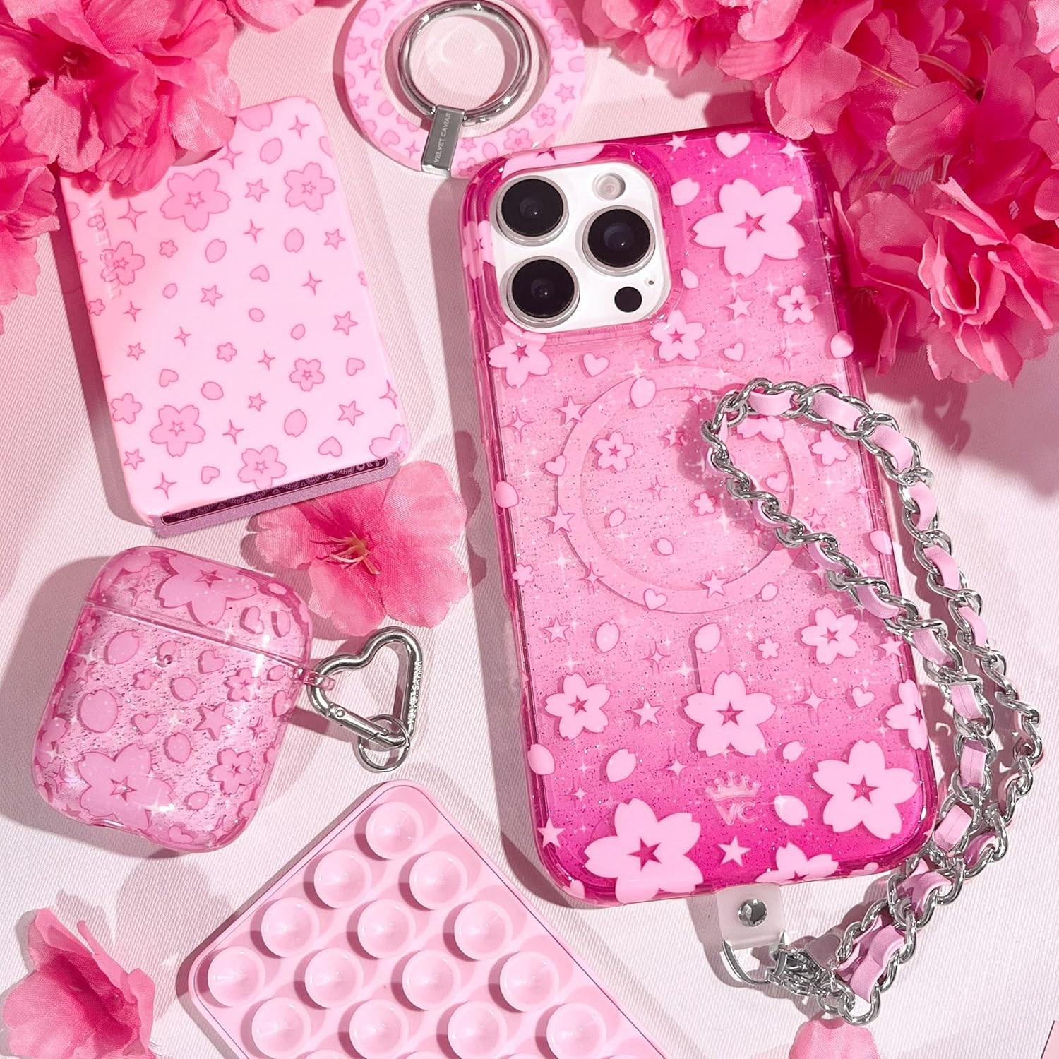 VELVET CAVIAR for iPhone 13 Pro Case Pink Glitter - Compatible with MagSafe - 10ft Drop Tested - Cherry Blossom Floral Summer Spring - Image 7