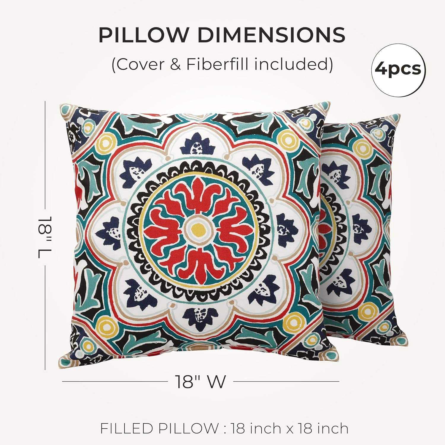 Art Leon Outdoor Pillow Covers Set of 4,18x18 Inch Waterproof Polyester Bohemian Pattern Decorative Cushion Case for Patio Furniture Decorative Square Throw Pillow Cases for Patio Furniture Sofa Chair