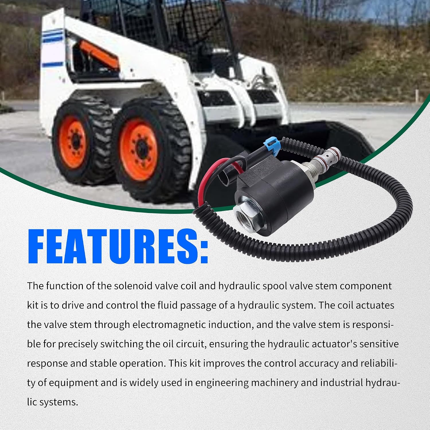 Solenoid Valve Coil and Hydraulic Spool Valve Stem Element Kit Compatible with Bobcat Skid Steer Loader 751 753 763 773 863 864 873 883 963 S175 S185 S205 T250 - Replace 6667687 6665004