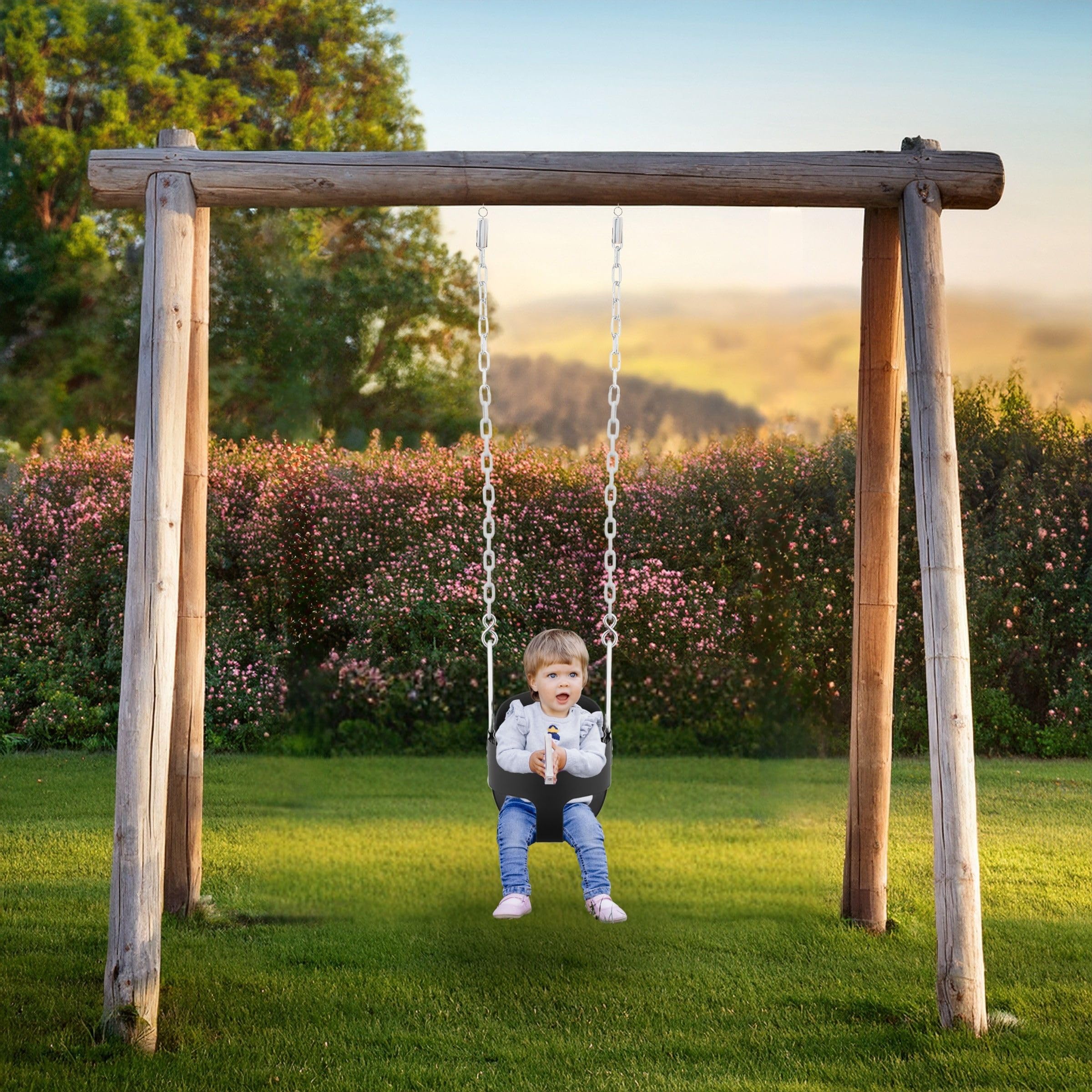 HyperMotion Altalena a catena per bambini piccoli con schienale alto, seduta in schiuma EVA, resistente agli agenti atmosferici, per giardino con moschettoni, 22 kg max