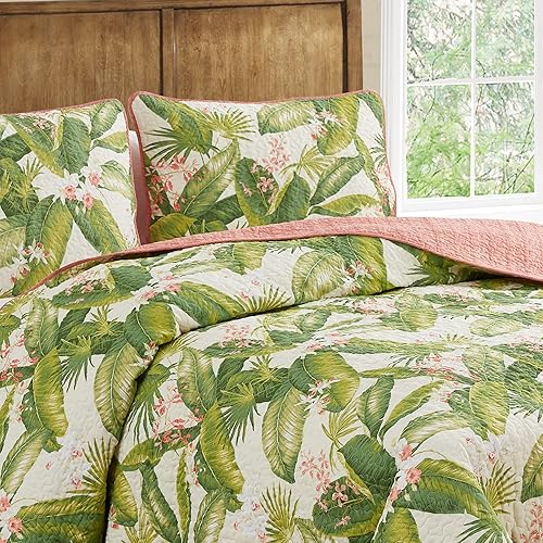 Miniatura 8 de Tommy Bahama - Juego de edredón tamaño Queen, ropa de cama reversible de algodón con fundas a juego, decoración ligera del hogar para todas las