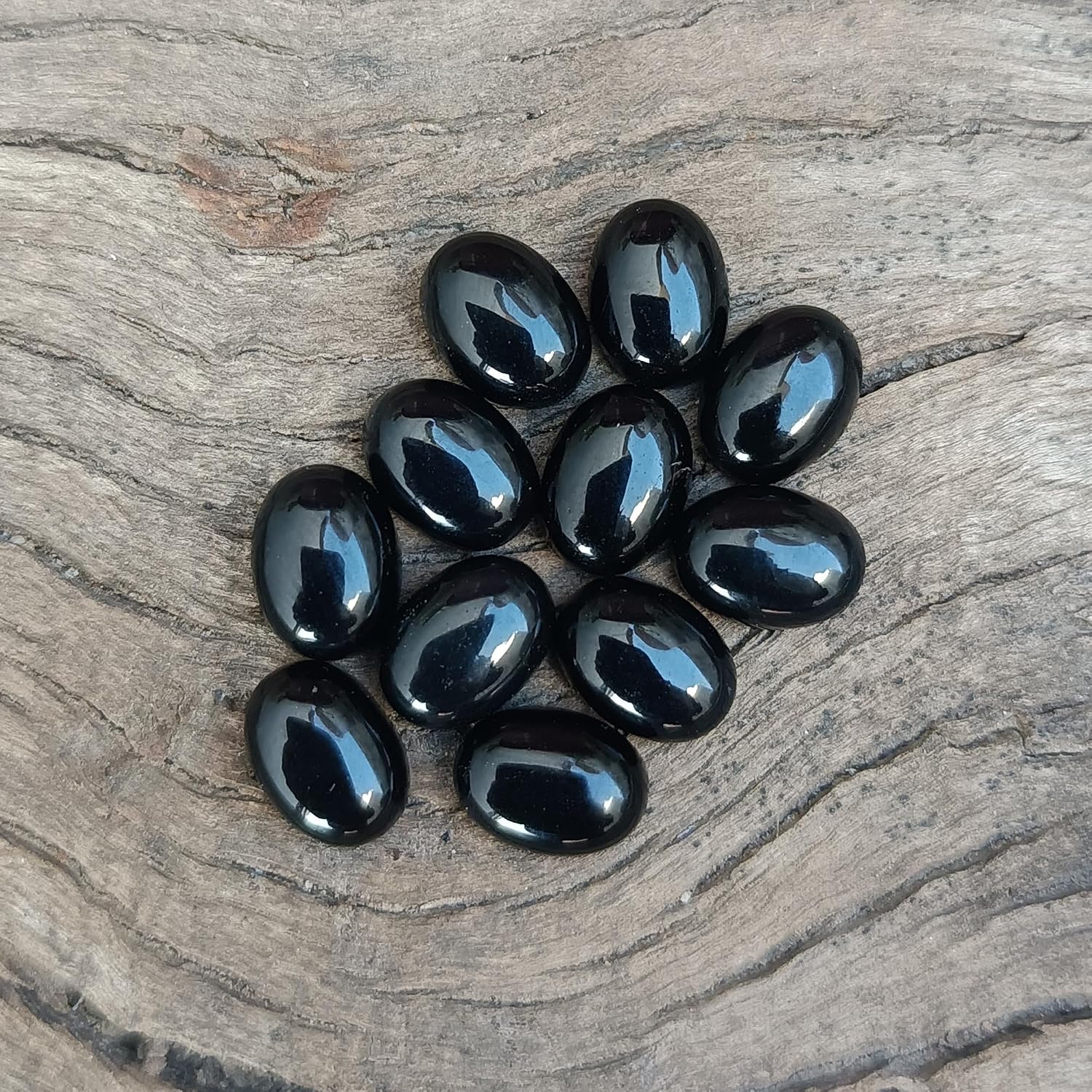 Natural Black Onyx Oval Cabochon Lot – Flat Back, Calibrated Smooth Gemstones for Handmade Jewelry Making, Loose Stones in 5x7mm to 15x20mm Sizes – (Pack of 5 Piece)