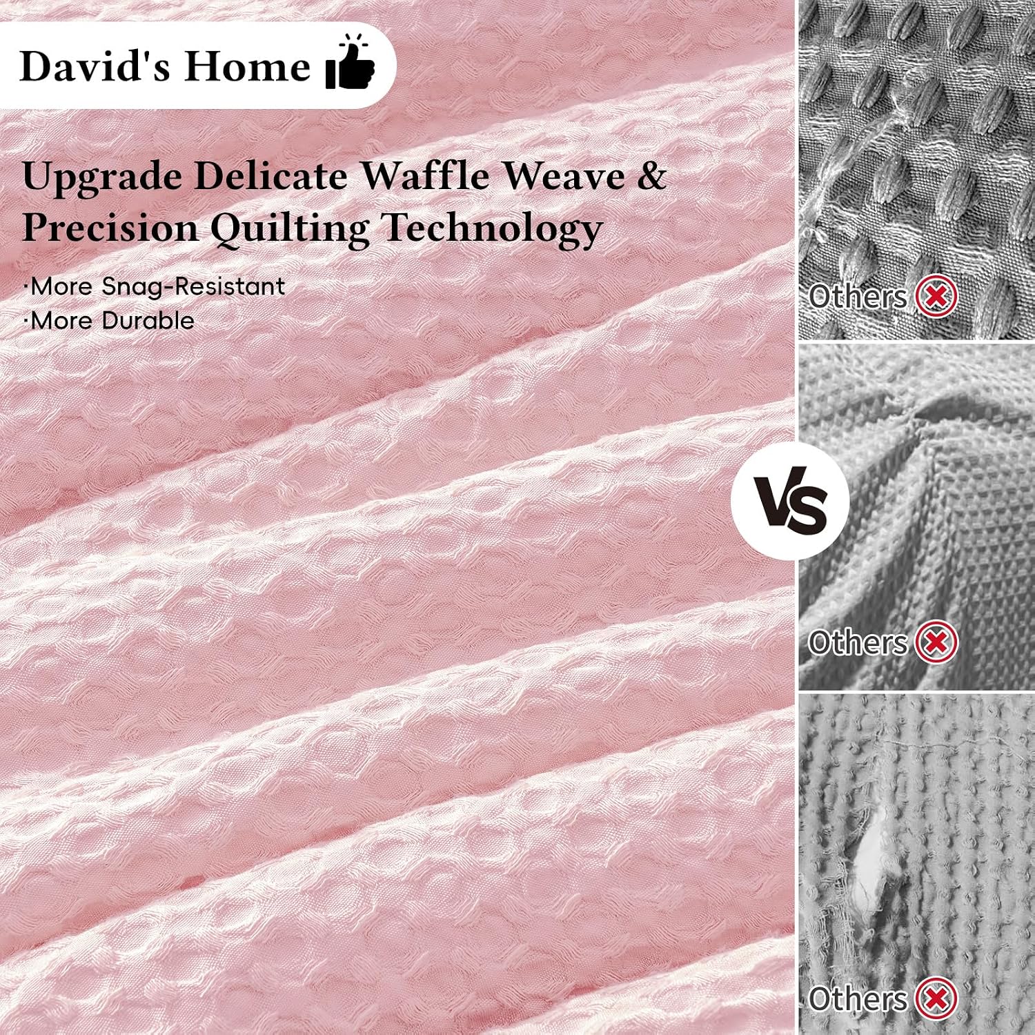 David's Home Textured Summer Waffle Weave Comforter Set, King, Pink | Cozy Soft Lightweight Breathable Fluffy Durable Hotel Bedding with Pillow Shams for All Season, Luxury Home Decor, Giftable