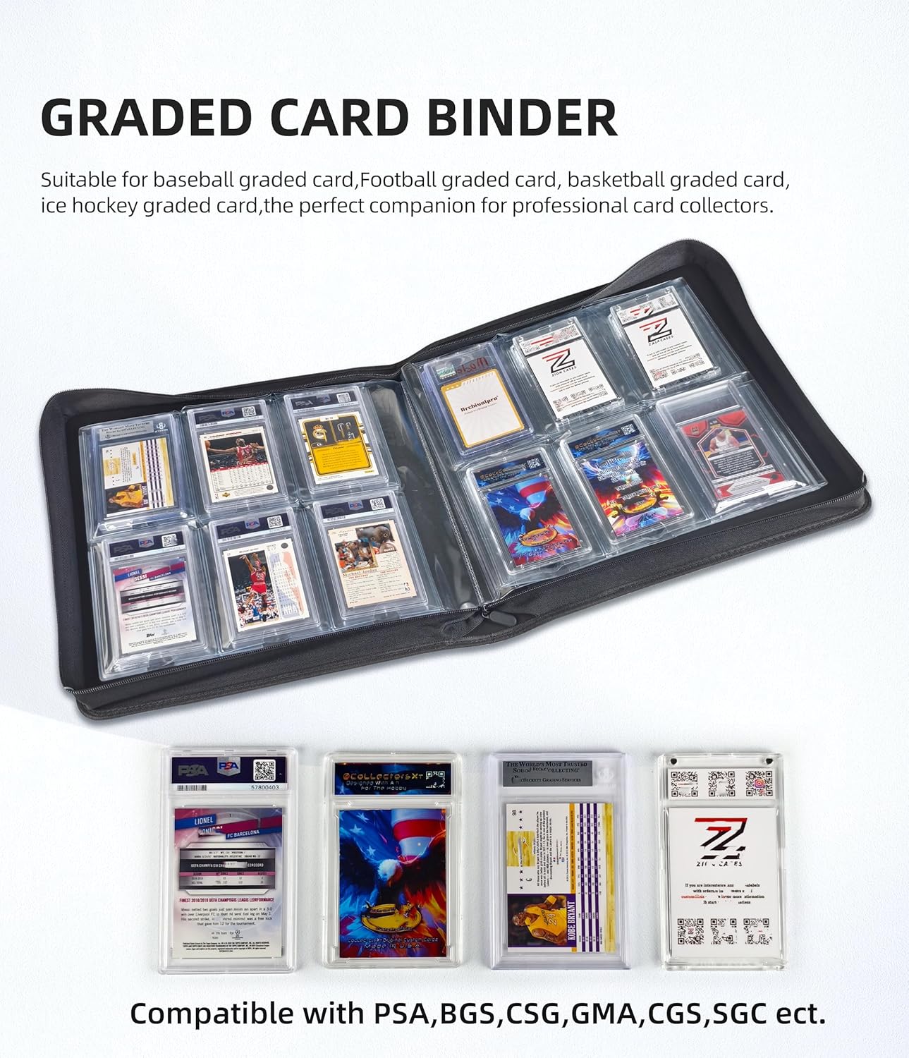 Graded Card Binder, PSA Slab Binders for Graded Cards Sports Cards, Baseball Trading Card Case Holder Fits PSA, CSG, BGS and Top Loaders storage（6 slot,Black)