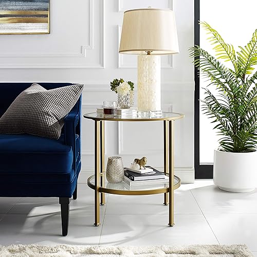 Miniatura 8 de Crosley Furniture Aimee - Mesa auxiliar pequeña con estante de almacenamiento para sala de estar, dorado y cristal