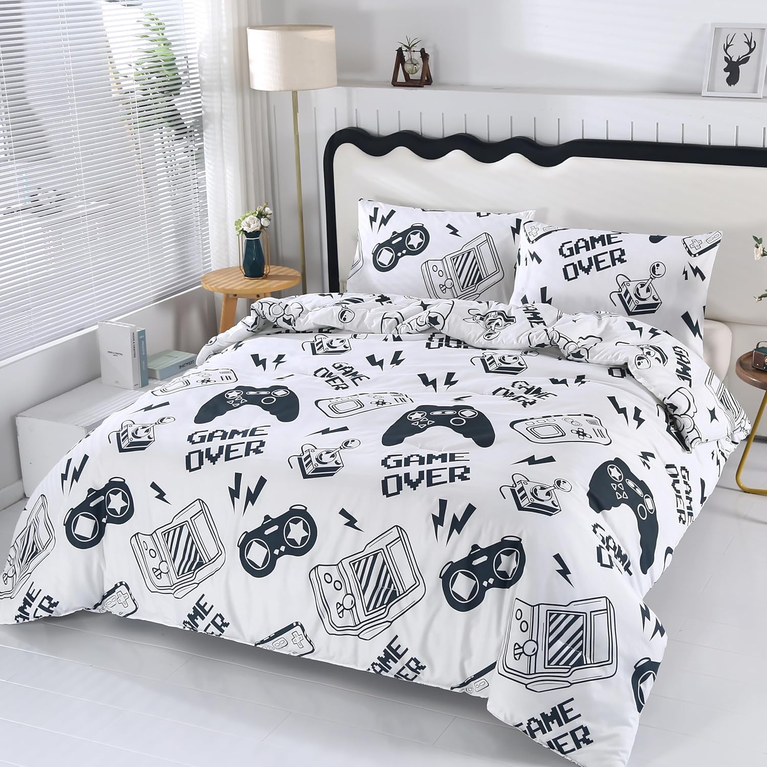 SDIII 3PCS White Gaming Comforter Set Full, Soft Microfiber Lightweight Game Comforter Sets for Boys Girls Kids Teens, Video Gamer Bedding Set Full - Image 3