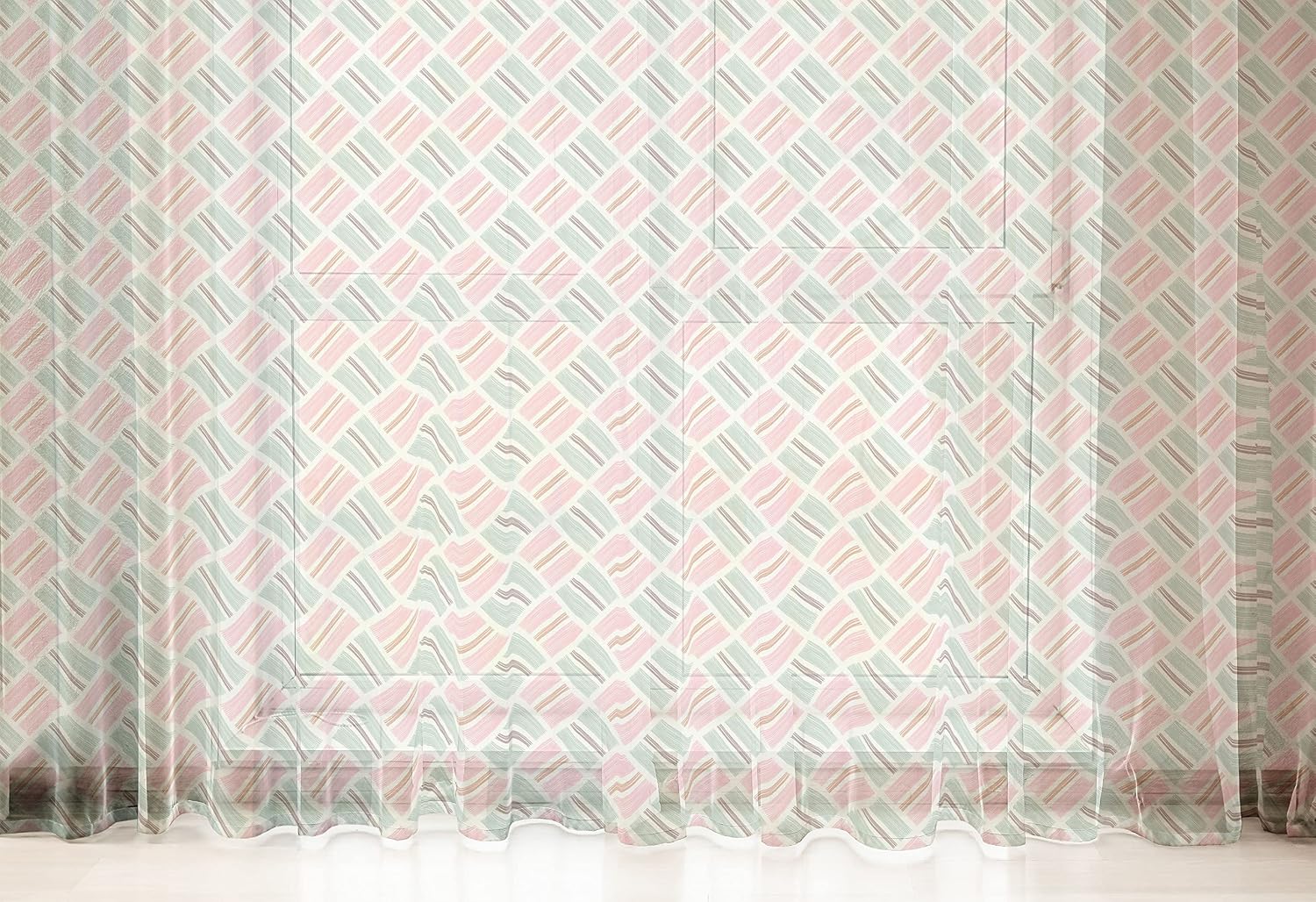 Lunarable Valentines Day Tulle Curtains with Rod Pocket, Romantic Theme Dotted Hearts Motifs Love Art February 14th, Sheer Drape for Wedding Party 2 Panels, 108" x 96", Blush Grey Pale Blue