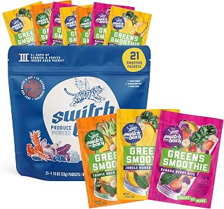 Switchback Greens Smoothie Powder, Gluten Free Mix for Water, Juice or Milk, Made with Real Fruit and Veggies, Green Drink for Energy Boost, Vegan, Plant Based, 4.5g Fiber, 21 Packets - Variety Pack