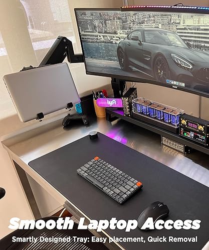 Vista 5 de Bandeja de acero para portátil para monitor y brazo de escritorio, compatible con VESA 75100, agujeros de montaje de 29 libras de capacidad