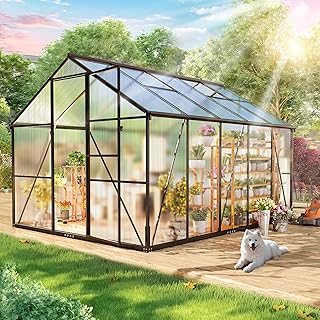 Gewächshaus Aluminium für den Garten, 302x247x205cm Gewächshaus Aluminium mit Fundament, Verstellbare Dachentlüftung, Vielseitig nutzbar als Winterfest Aufzucht Pflanzenhaus und Pflanzenhaus
