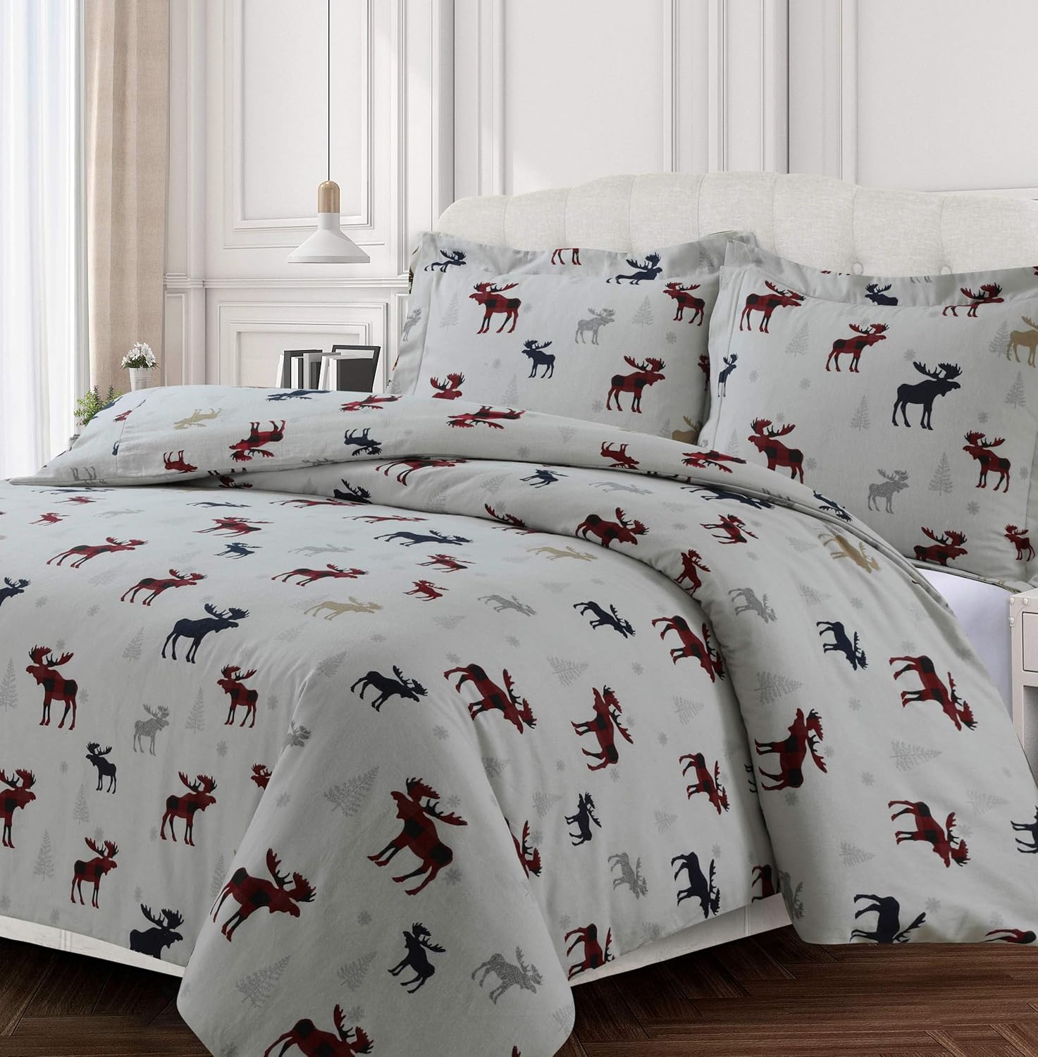 Heritage Plaid 170-GSM Flannel Printed Duvet Cover Set Queen