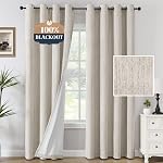 H.VERSAILTEX 100% Rideaux noircissement Lin texturé Chenille Rideaux Pleine lumière Blocage Panneaux de rideau isolant thermique 84 Inches Long Energy Saving avec Liner Blanc, 2 Panneaux, Heather Natural