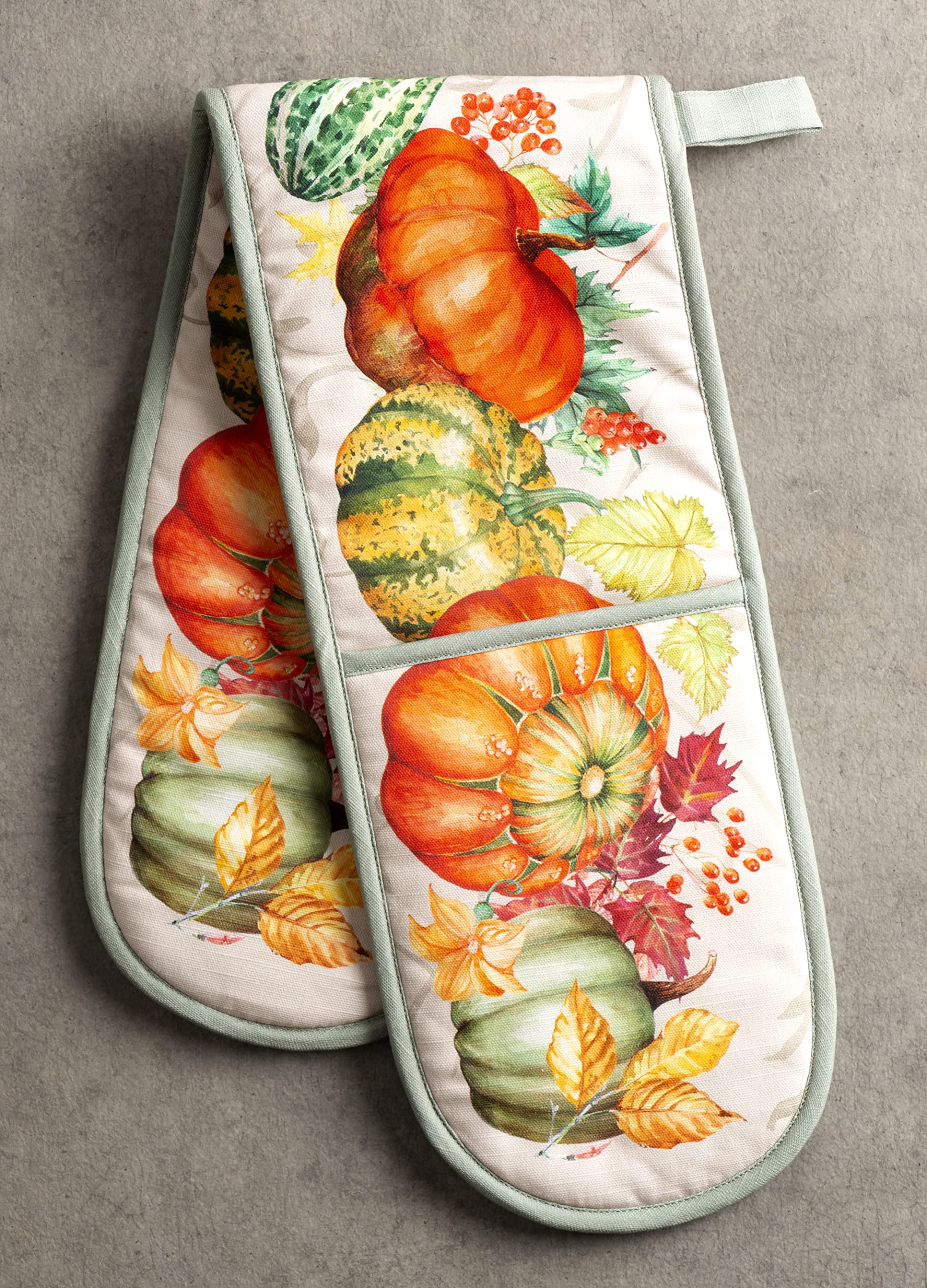 Maison d' Hermine Doppel-Kochhandschuhe, 100 % Baumwolle, Doppel-Ofenhandschuh, 17.8x88.9 cm, mit Aufhängeschlaufe, hitzebeständig, BBQ, Grillen und Mikrowelle, Lumina – Thanksgiving/Weihnachten