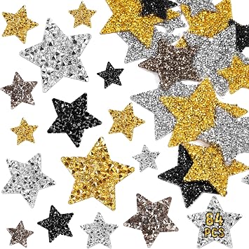 NiArt 84PCS Star Iron-On Patch Set, Crystal Rhinestone Star Appliques, Sparkling DIY Decorations for Clothing, Bags, Hats, Backpacks and Craft Projects, Easy to Apply and Durable 4 Colors, 4 Sizes