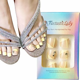 Fake Toenails Mirror Square Short Toe Press on Nails,Yellow&Pink Toe Nails, Solid Color, Glitter Press on Toenails,Graphic Design,Summer,Acrylic nails for Women(24 pcs)