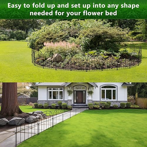 Vista 14 de Valla decorativa de jardín de 32 pulgadas x 16 pies, paquete de 12 valla de metal inoxidable sin excavación, barrera de animales para perros, malla