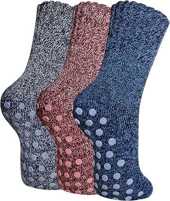 SeeyAN Merino Wool Grip Socks For Womens Non Slip Ski Boot Hiking Thermal Winter Warm Cozy Anti Skid Socks 3 Pairs