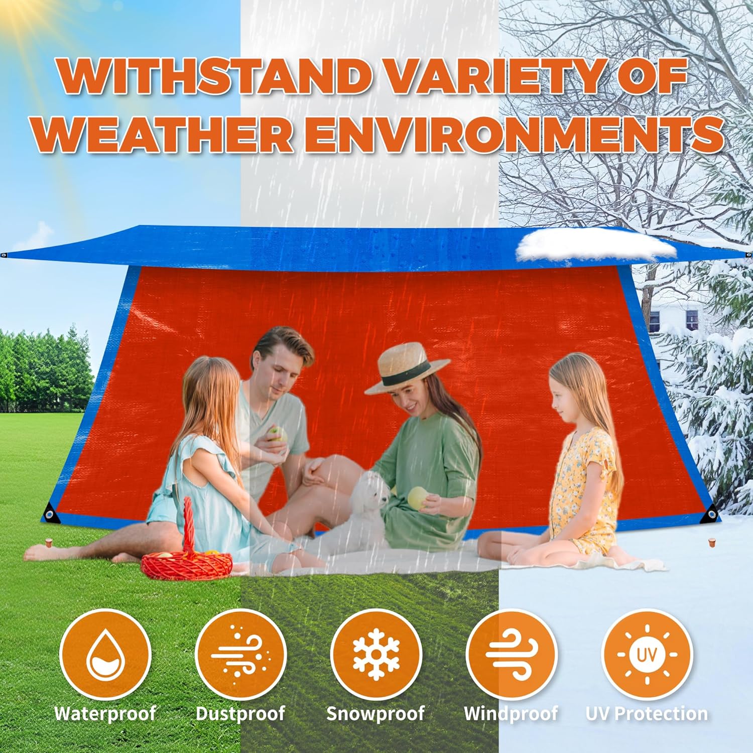 13' X 20' Blue Heavy Duty Waterproof Tarp, UV Resistant All Weather Tarps with Rustproof Grommets, Outdoor Protective Tarpaulin Cover for Outdoor Camping, Deck, Roof, Pool, Tent, Boat, RV