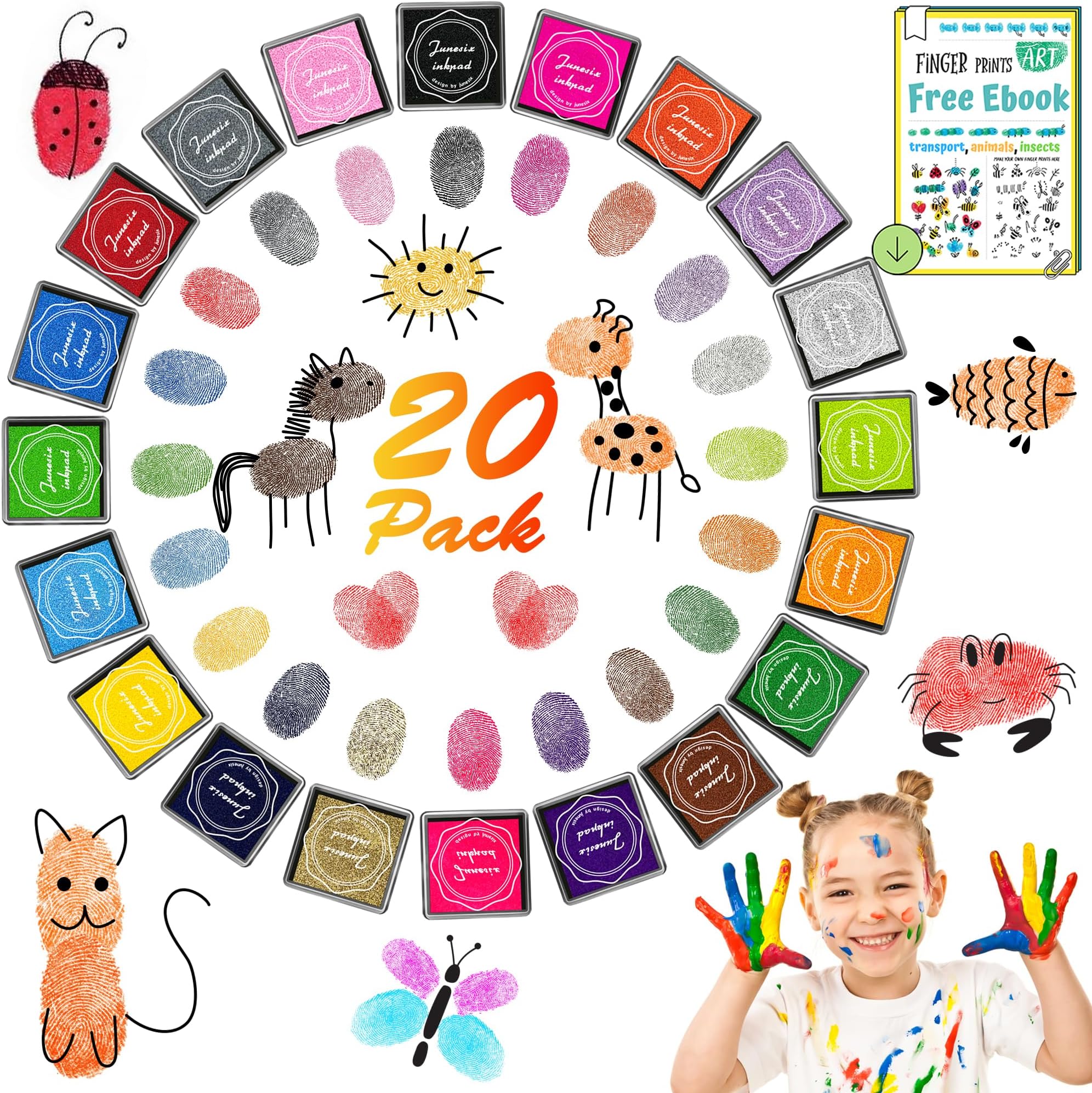 DazSpirit20 Colours Ink Pads, Non-Toxic Rainbow Stamp Pad, Fingerprint Ink Pads for Stamping Card Making, Craft Stamp for Imagination, Scrapbooking, Card Making, Art, Craft