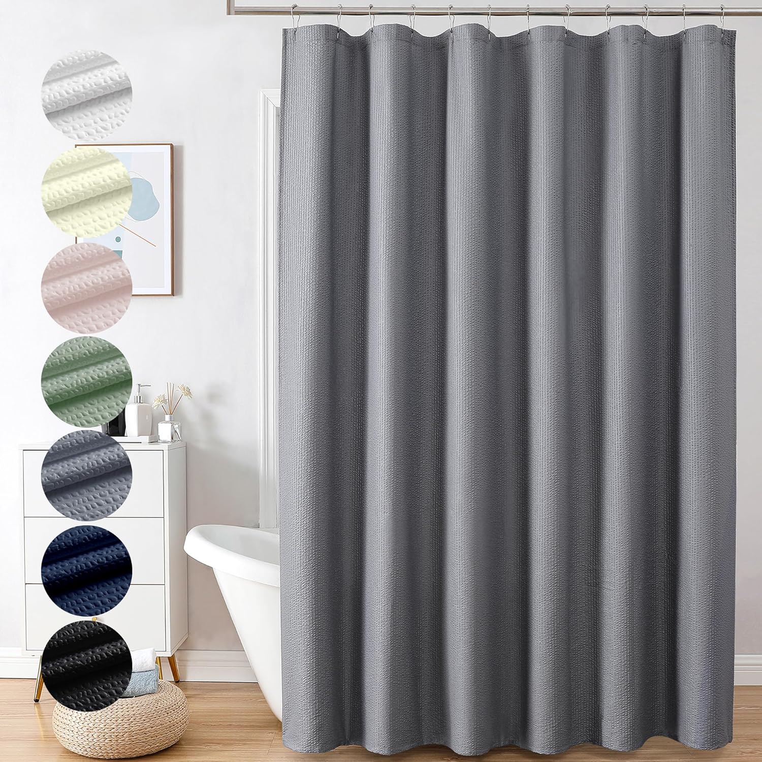 OVZME Berry Grey Extra Long Shower Curtain 72 x 84 Inch, 3D