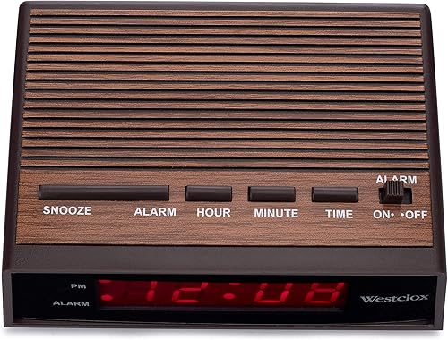 Miniatura 5 de Westclox Retro estilo madera fácil de leer Super brillante pequeña mesa de noche suave tono despertador 22690
