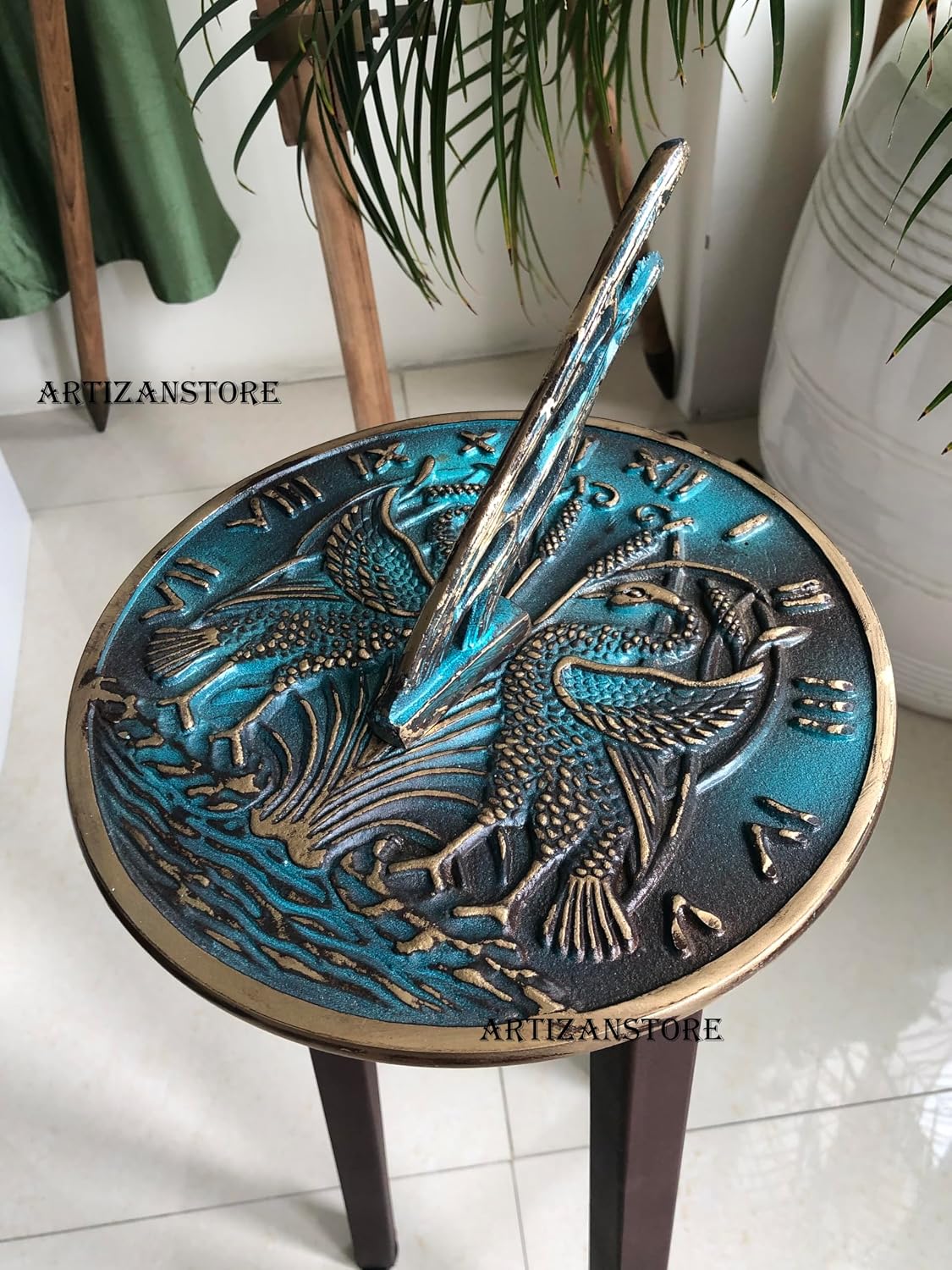 ARTIZANSTORE Brass Swan Sundial Finish Brass 10" Dia Vintage Sun Dial Home & Garden Sundial Vintage Outdoor Sundial