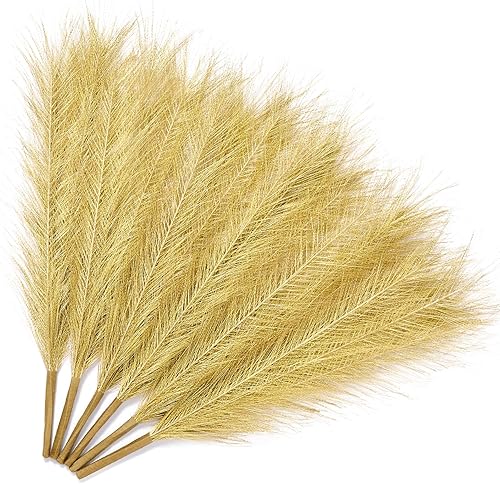 Miniatura 24 de Serwalin Hierba falsa de las pampas de 17 pulgadas, 6 piezas, decoración de hierba de las pampas rosa, decoración de sala de estar, rubor artificial