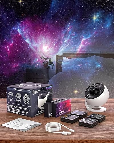 Lumi Galaxy Projector – Star Projector Galaxy Light with 12 HD Film Discs, 360° Rotating Planetarium Room Lights for Bedroom Ceiling, Night Lights for Kids, Northern Lights Projector