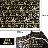 Vista 3 de MR FIVE 100 hojas de papel de seda de cumpleaños negro y dorado, 20 x 14 pulgadas, diseño de feliz cumpleaños para bolsas de regalo y fiestas