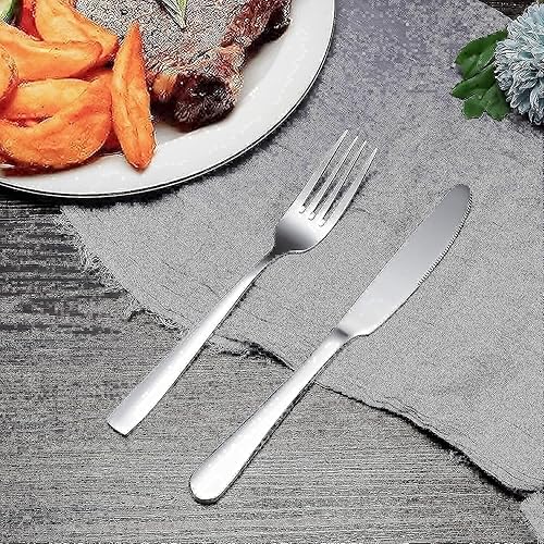 Miniatura 7 de Paquete de tenedores y cucharas de cena, 16 tenedores de cubiertos de acero inoxidable de grado alimenticio de 8 pulgadas y 16 cucharas de acero