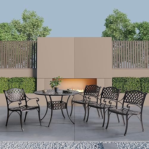 Miniatura 9 de NUU GARDEN Sillas de comedor de aluminio fundido con reposabrazos para interiores y exteriores, sillas de bistró para balcón, patio trasero, jardín,