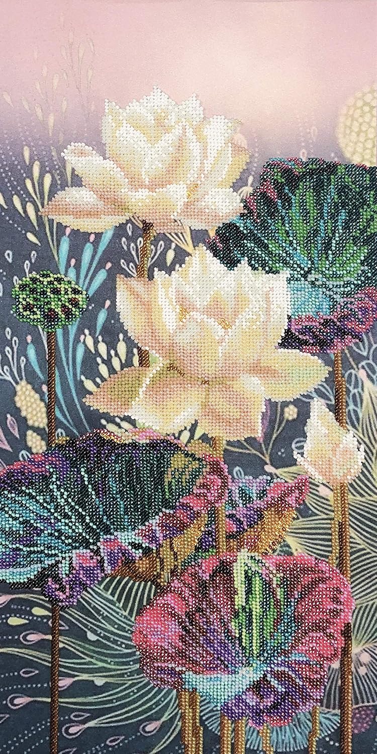 Lotus; Bead Embroidery kit; Beaded Cross Stitch; Contemporary Embroidery; 100% Glass Seed Beads Preciosa; Needlepoint; Handcraft; Tapestry kit; Needle Arts; Decor