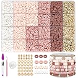 MIIIM Neutral Clay Bead Bracelet Kit, Heishi, Flat Clay and Gold Spacer Beads for Jewelry Making, Friendship Bracelet Kit for Crafts, Concerts, Raves, Gifts (Rose Smoke)
