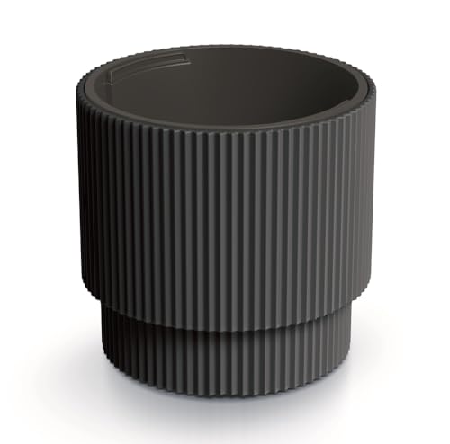 Blumentopf Blumenkübel Pflanzentopf Pflanzkübel DBMIN mit Einsatz Höhe 28,5 cm Gerillt Rippen-Design Übertopf für Garten, Balkon & Innen Anthrazit ⌀ 29,8 cm
