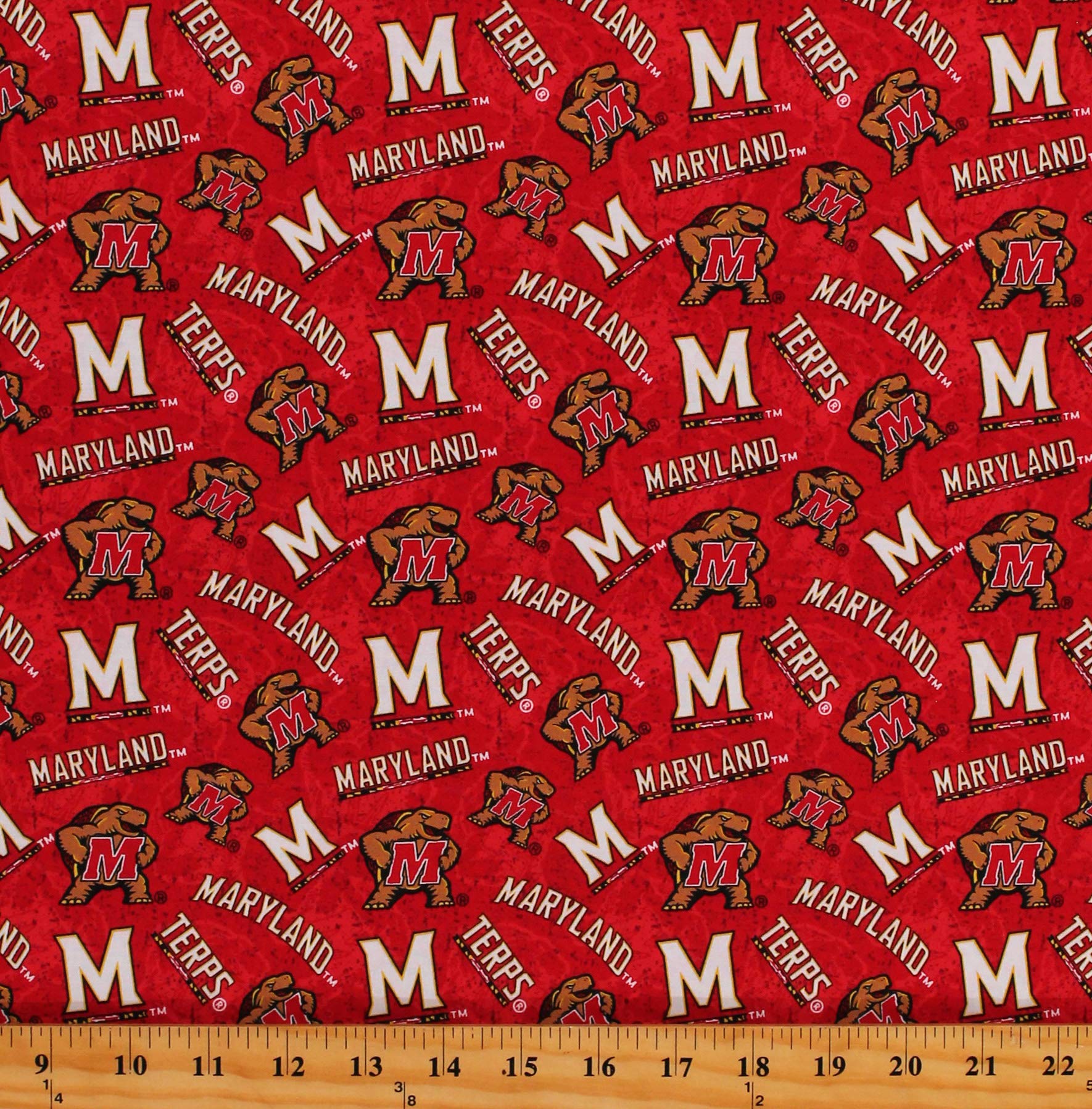cotton university of maryland terrapins terps logos red tone on tone college sports team cotton fabric print by the yard d66630