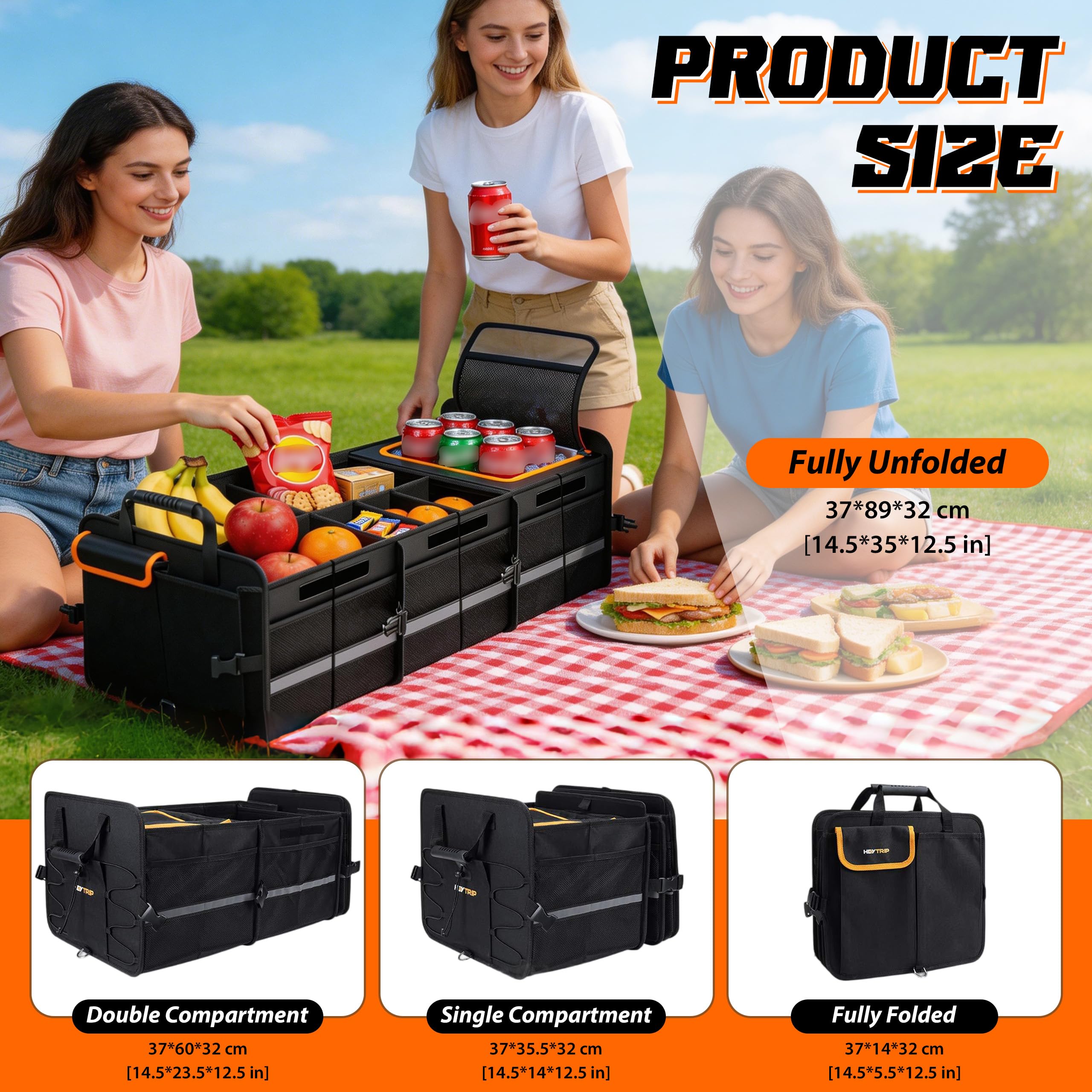 Organizador para maletero de coche con bolsa isotérmica, organizador plegable para maletero con varios compartimentos, bolsa para maletero, impermeable, antideslizante con asas, correa de