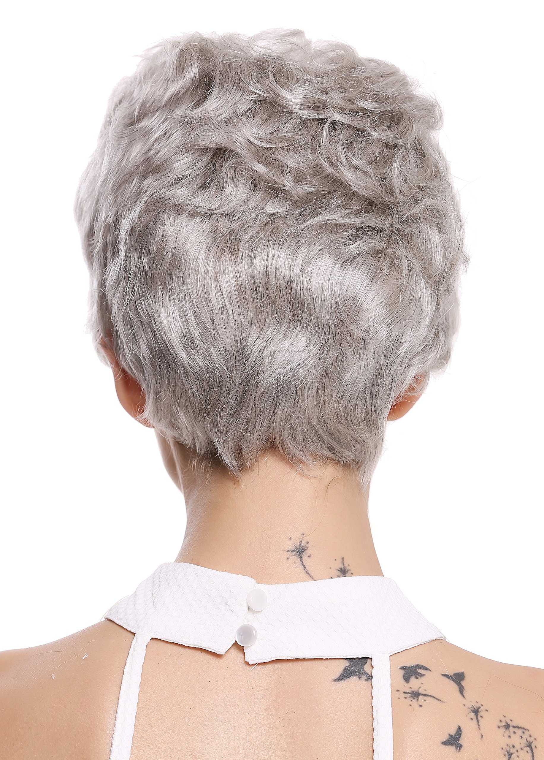 WIG ME UP - NG-HH-13-51 Perücke Damen Herren Echthaar kurz wellig modisch silbriges Grau Silbergrau
