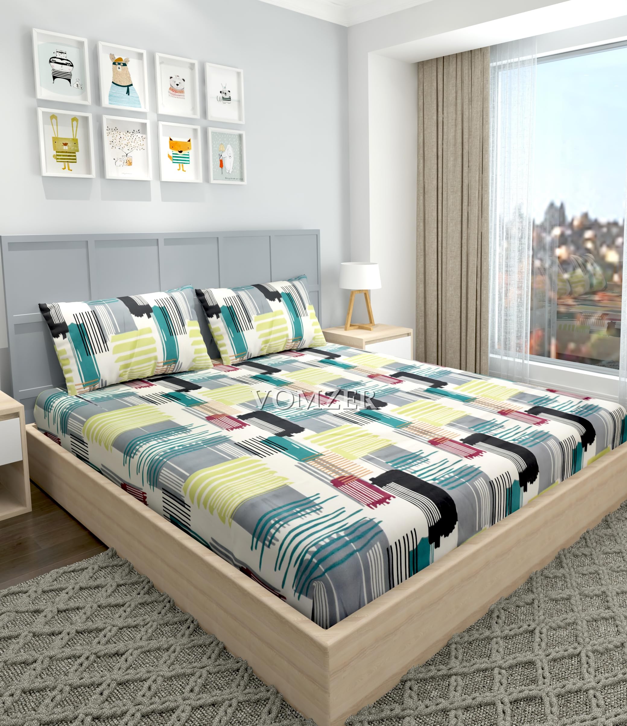 VOMZER 300 TC Elastic Fitted Bedsheets with 2 Double Size Pillow Covers with All Around Elastic, Size 72 x 72 x 10 Inches (Yellow Leaf) (B0CFW21XY7) Amazon Price History, Amazon Price Tracker