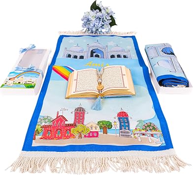 IEF Personalized Eid Gifts Prayer Mat, Birthday Gifts Quran Prayer Beads Set, Anniversary Gift Chenille Prayer Rug Pearl Prayer Beads Arabic Quran for Boys Boy, Model-1