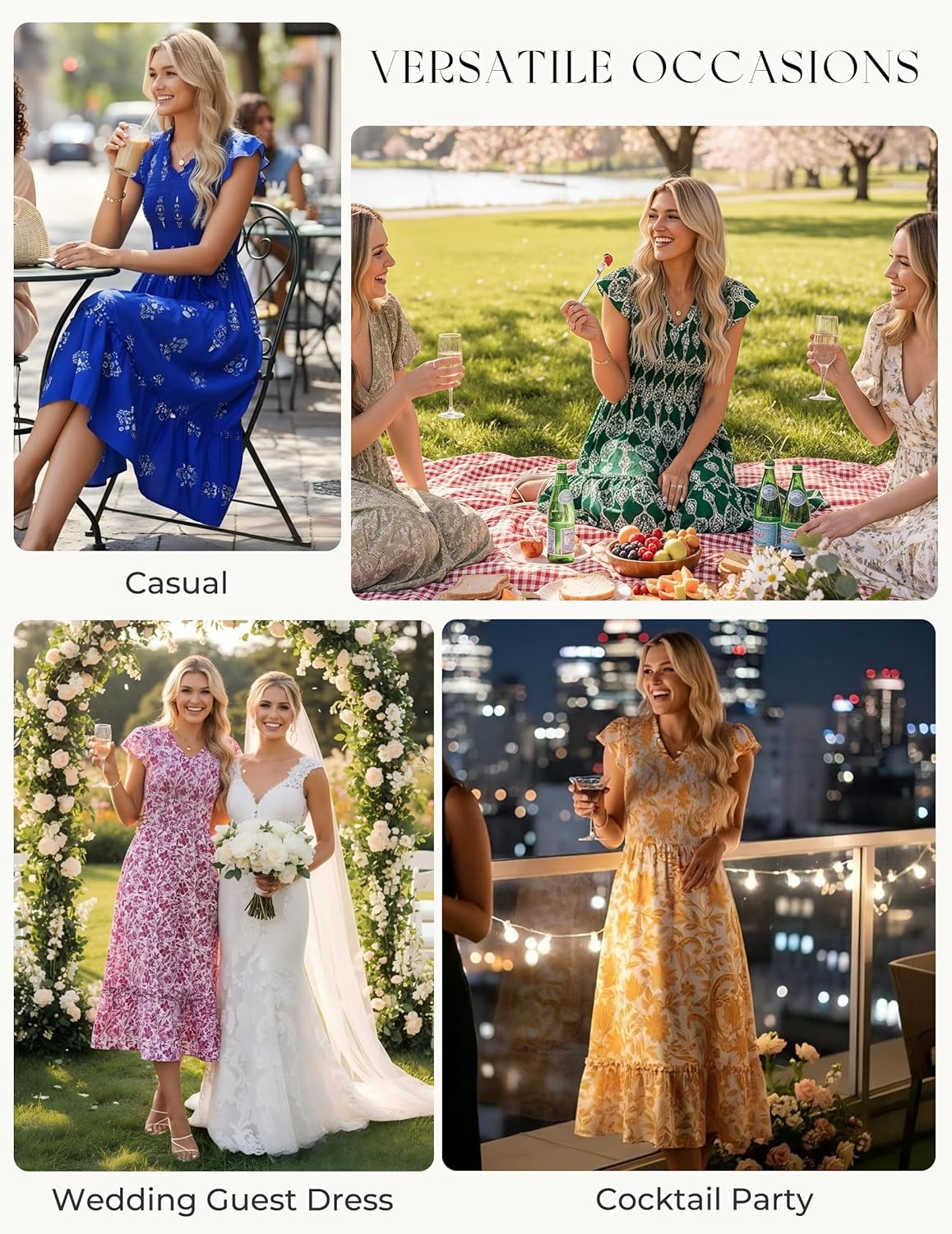 GRACE KARIN 2026 Summer Casual Dresses for Women,Flutter Short Sleeve Wedding Guest Dresses,V Neck Smocked Tiered Midi Dress - Image 5