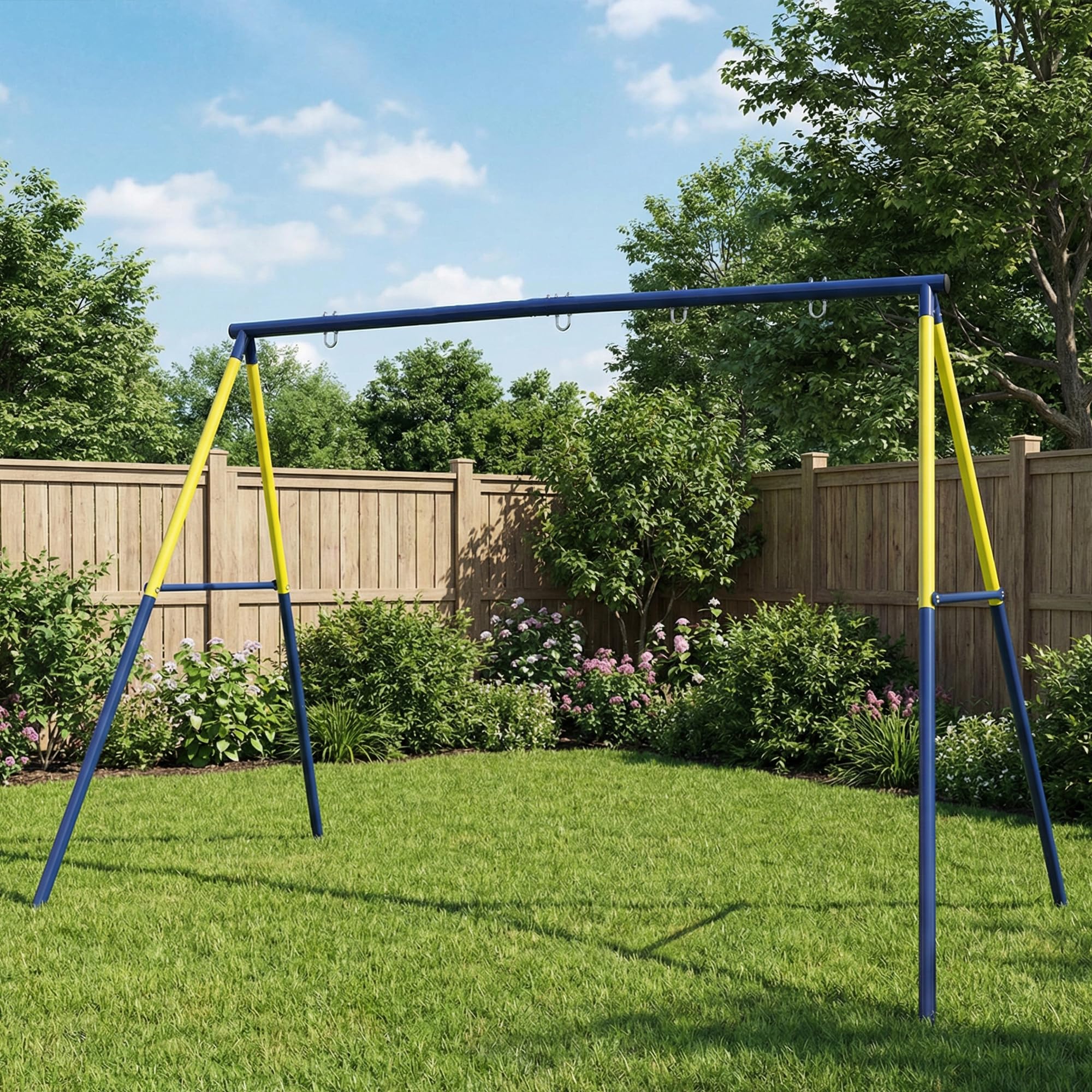 AIYAPLAY Estructura de Columpio Infantil, Estructura Metálica para 2 Columpios, Resistente para 150 kg, para Asiento, Nido y Escalera de Trepar, para Jardín, Balcón, 260x160x178 cm, Azul