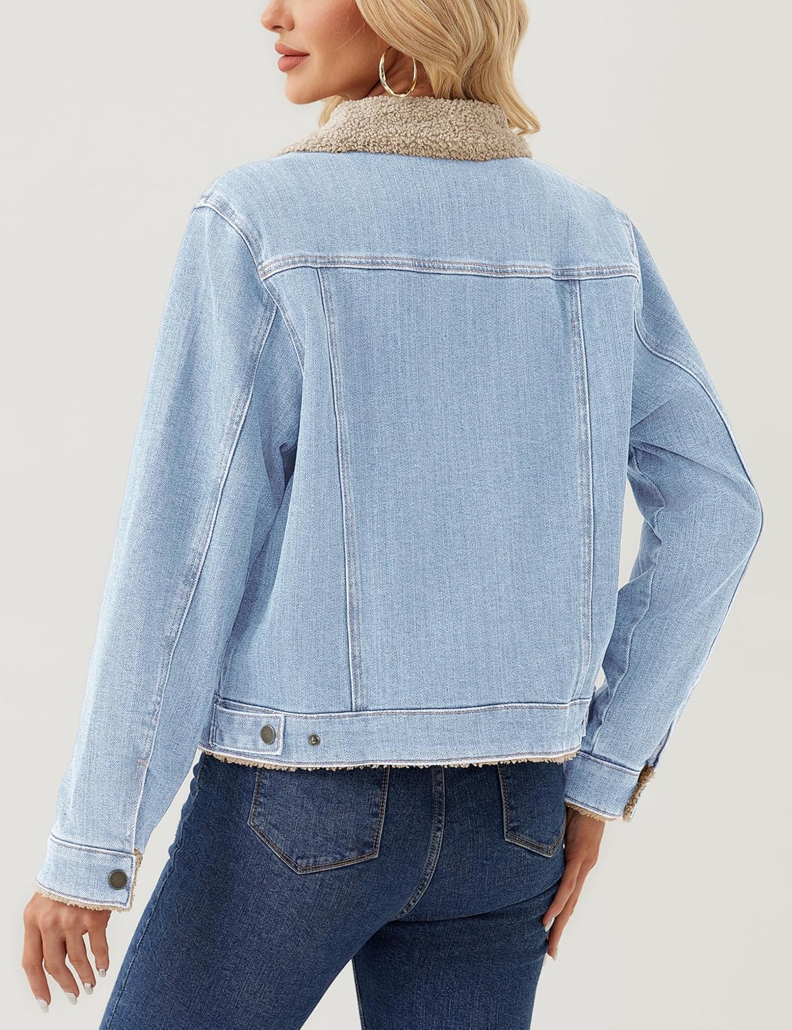 YUCOLEN Women's Denim Jacket Sherpa Lined Fleece Jean Coat Fur Collared Warm Button Down Trucker Jackets with Pockets - Image 5