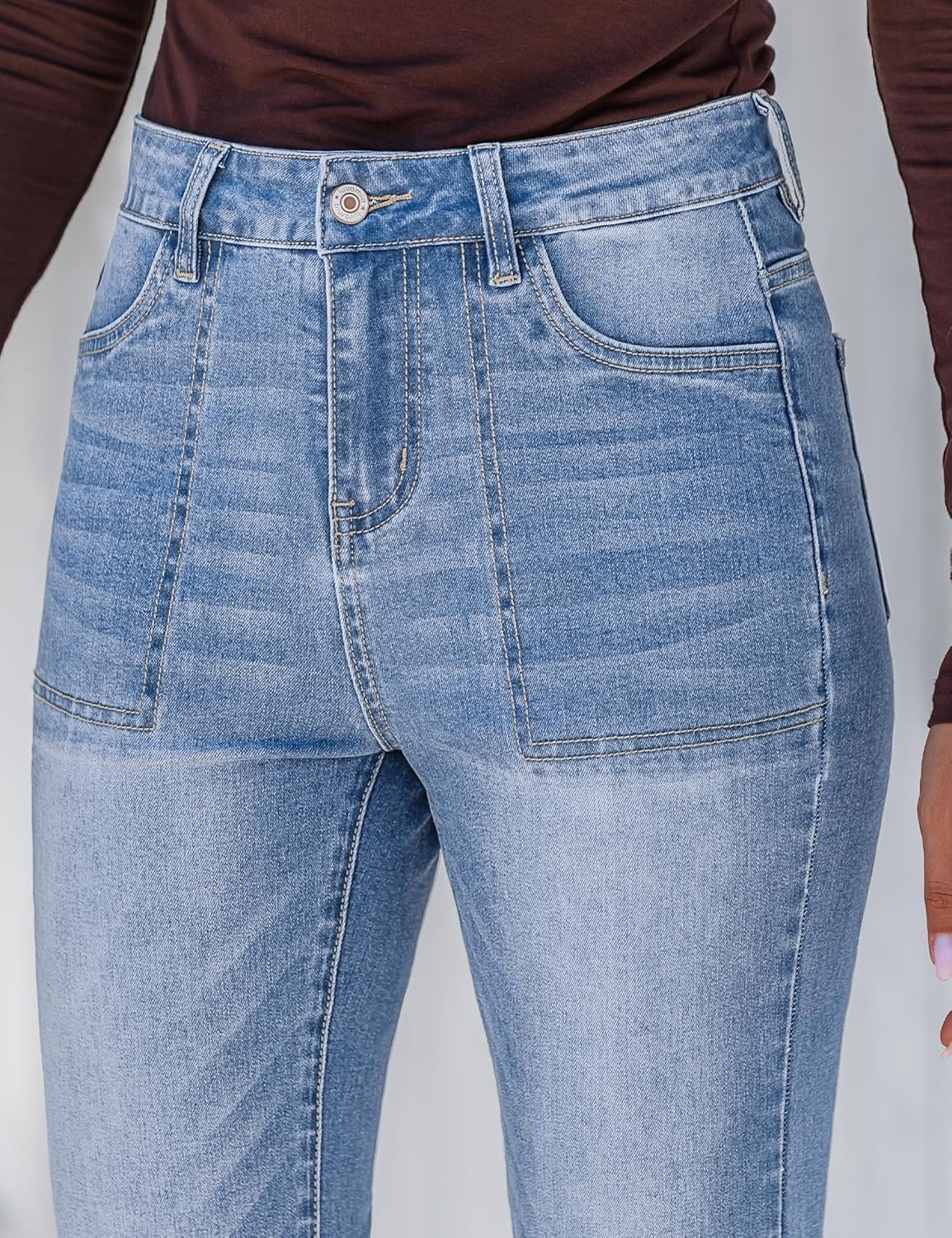 luvamia Bootcut Jeans for Women Trendy High Waisted Classic Boot Cut Stretchy Denim Pants Patch Pocket Trouser Jeans - Image 7