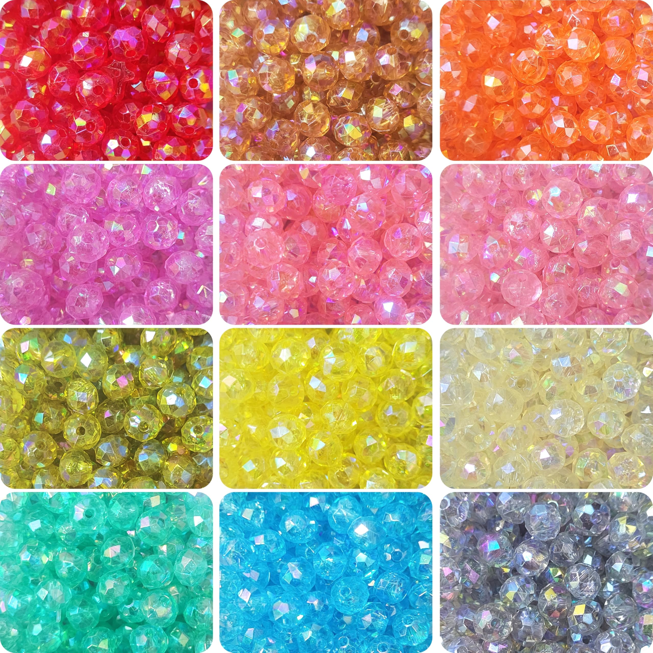 INDIKONB960 Multicolour Rainbow Acrylic Tyre Beads Set - Rainbow Shine - Size 8mm