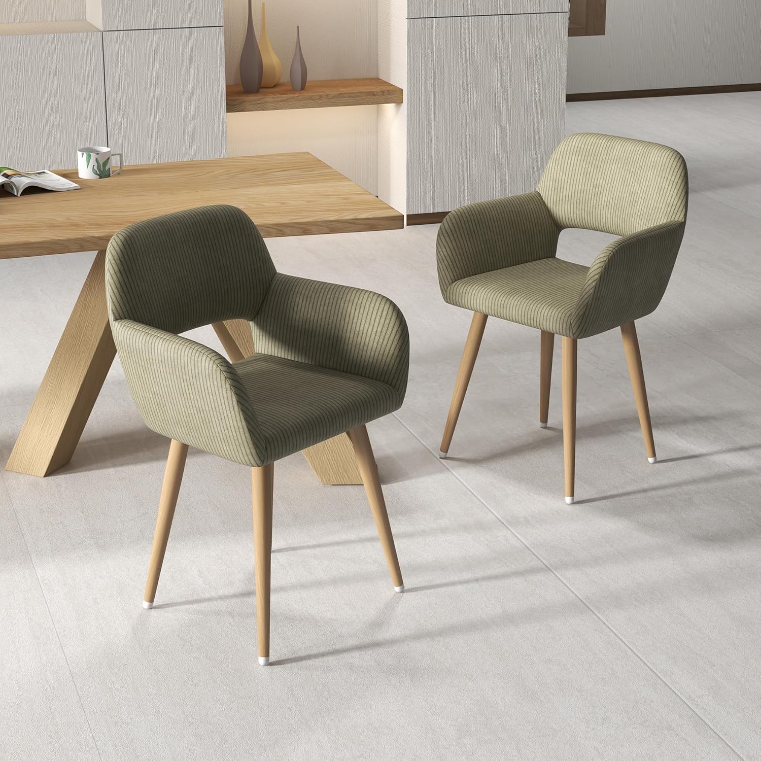 Home Office Desk Chair Set of 1, Corduroy Fabric Vanity Chair for Makeup with Hollow Backrest, Comfy Armchair Wood Frame with Strudy Metal Legs, Dark Green