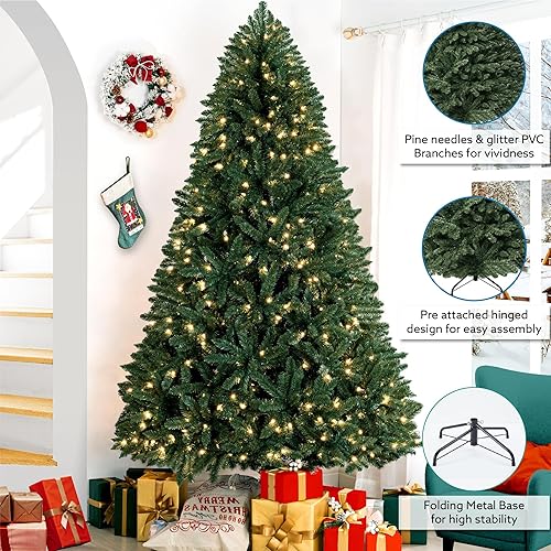 Miniatura 63 de Naomi Home Árbol de Navidad nórdico de 7.5 pies con luces, árbol de Navidad realista y encantador preiluminado con 1266 puntas de rama, 700 luces