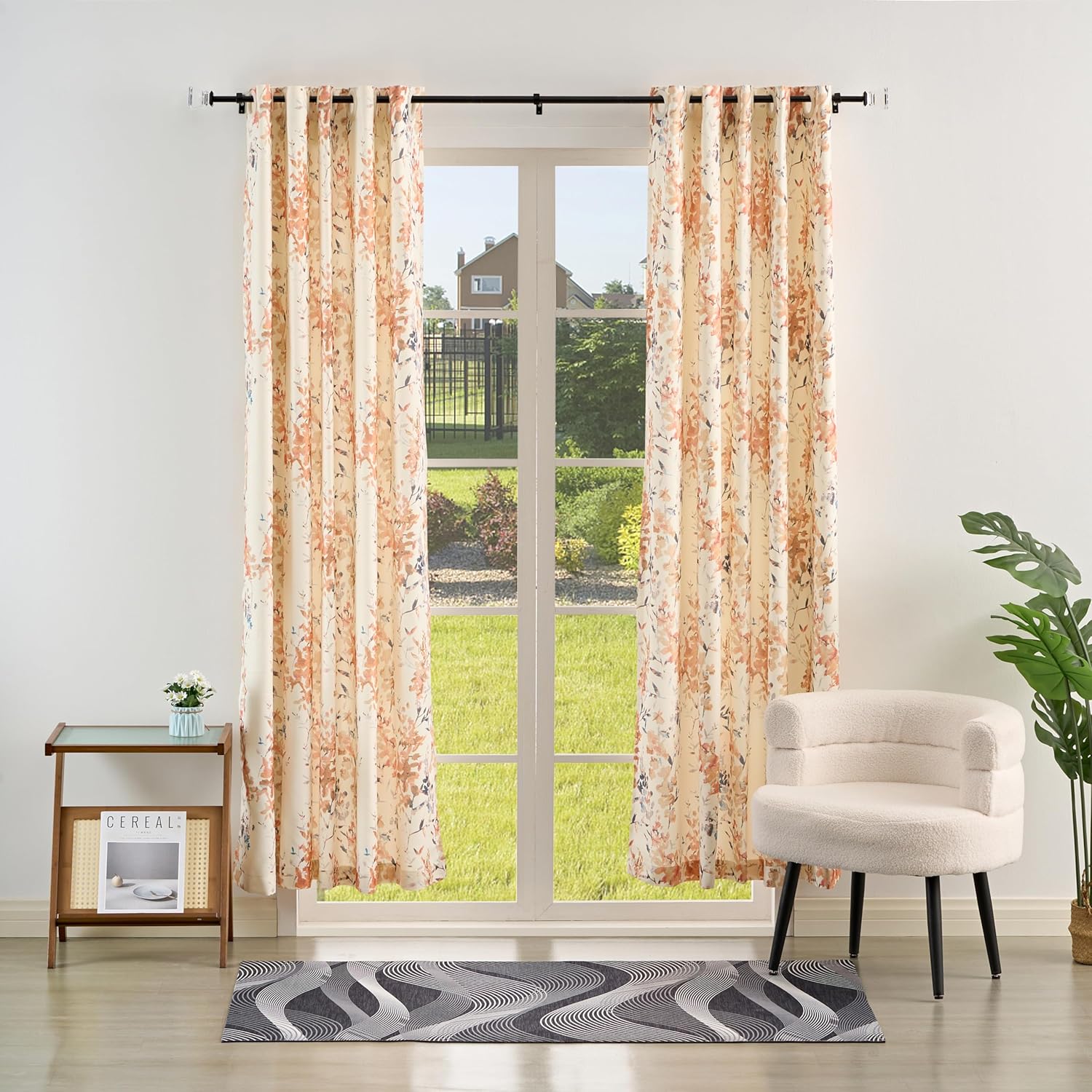 3/4 Adjustable Curtain Rod 30 to 126 Inch,Acrylic Square Finials Curtain Rod，Heavy Duty Curtain Rods Set, Grey