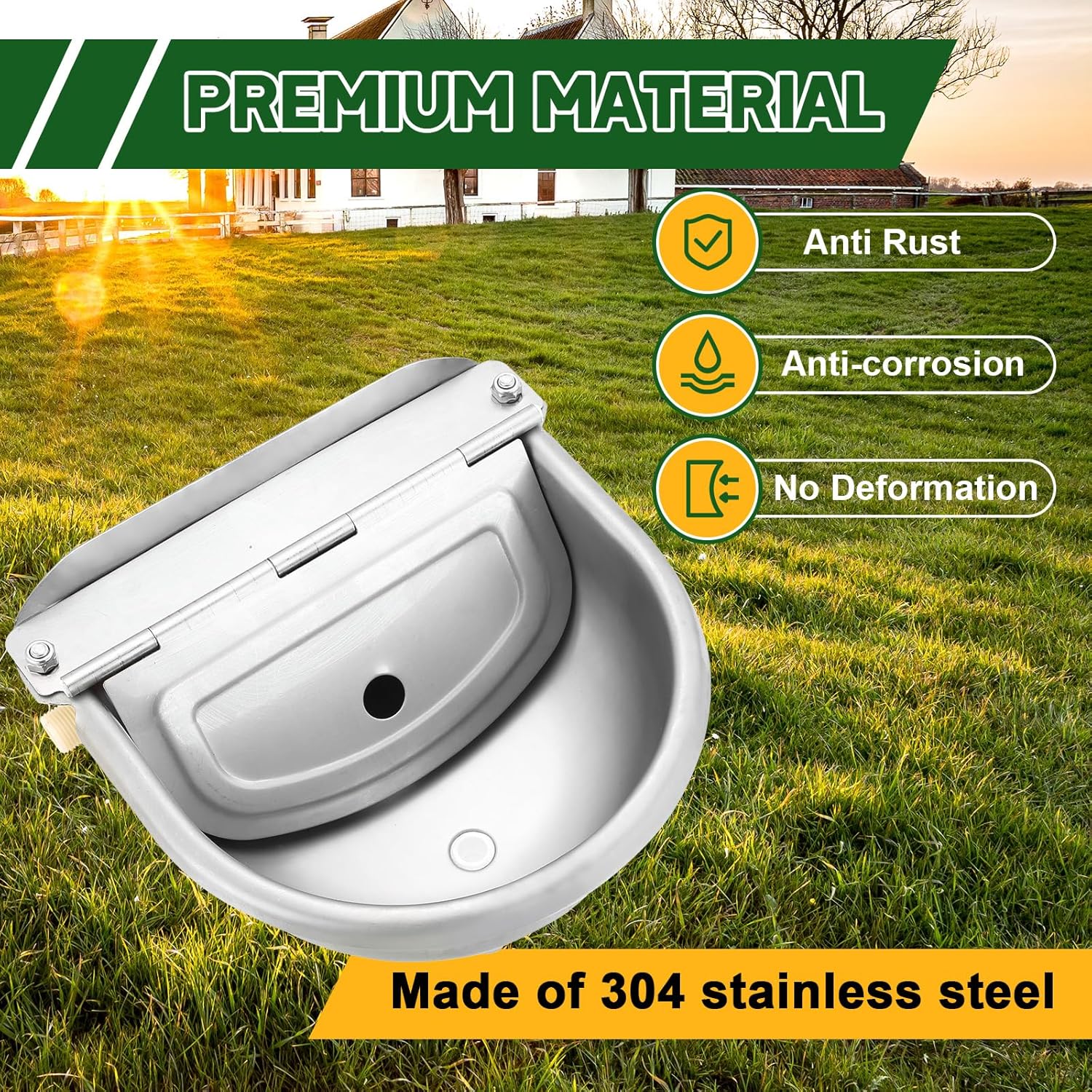 MAOPINER Automatic Water Dispenser, Automatic Waterer Bowl for Dogs, Farm Grade Stainless Stock Waterer Horse Cattle Goat Sheep Dog Water (with Drainage Hole)